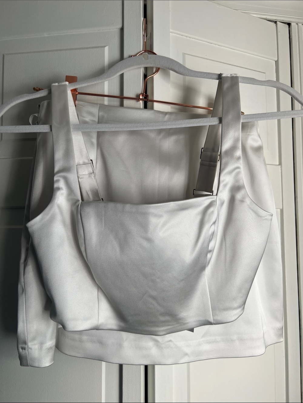 Abercrombie & Fitch White Satin Square-Neck Crop Top and Matching Skort